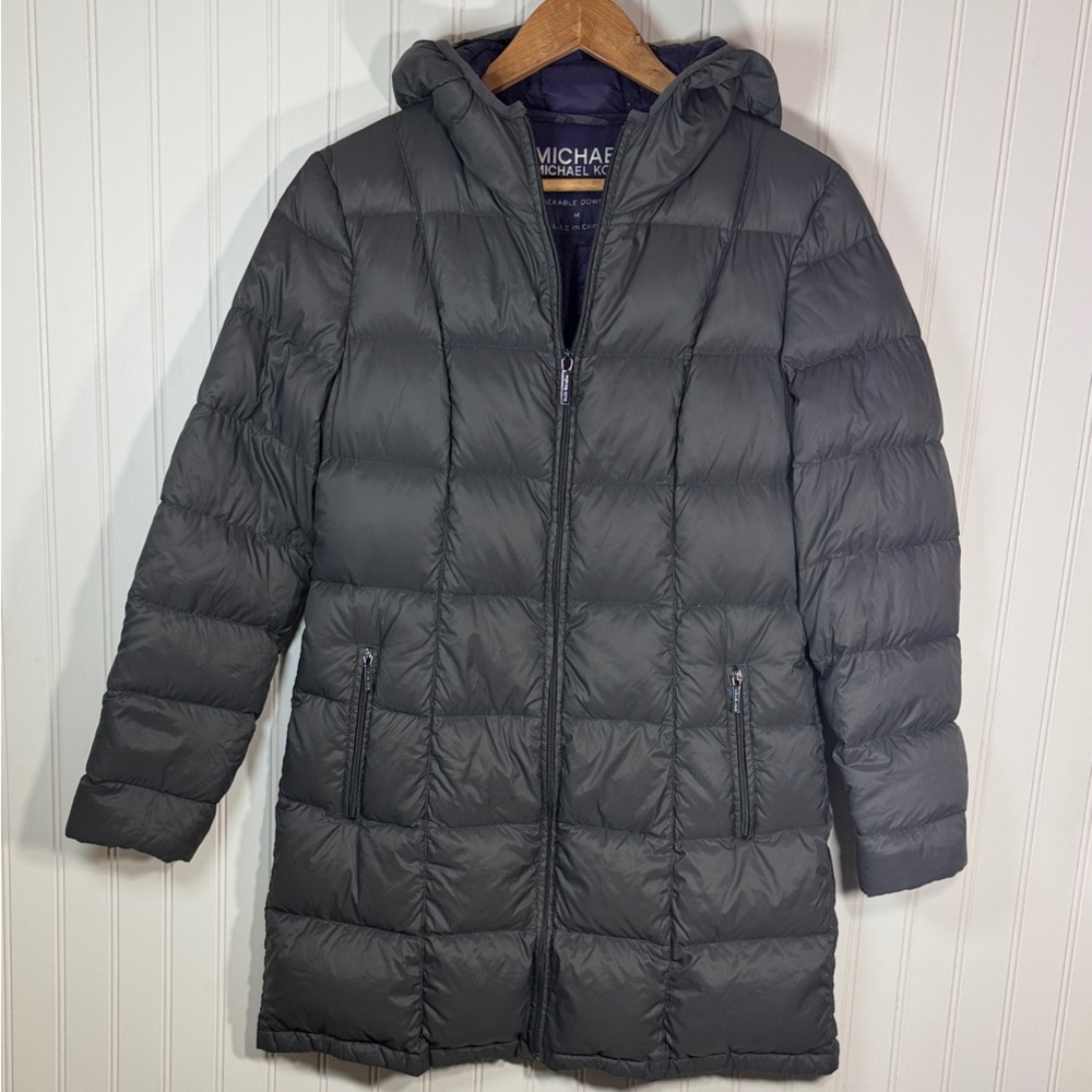 Michael Kors Women’s Packable Charcoal Hooded Down Fill Puffer Coat Parka Size M